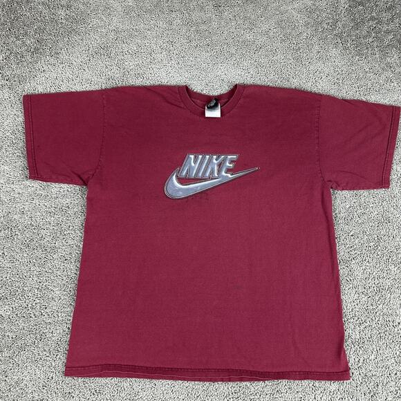 VINTAGE Nike Shirt Mens Extra Large Maroon Swoosh Logo Team Made USA 90s Tee - Picture 1 of 12